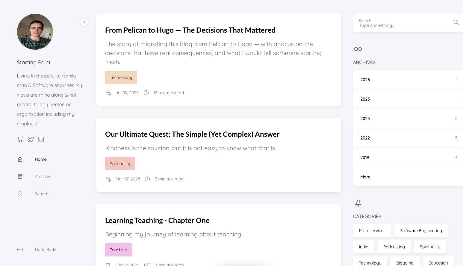 The new Hugo and Stack-based blog homepage in light mode